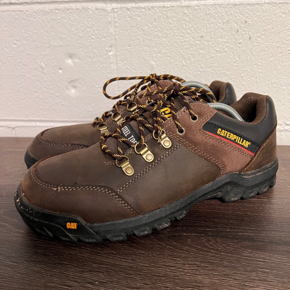 Caterpillar Mens Steel Toe Work Shoes Brown Leather P90330 ASTM EH Size 11